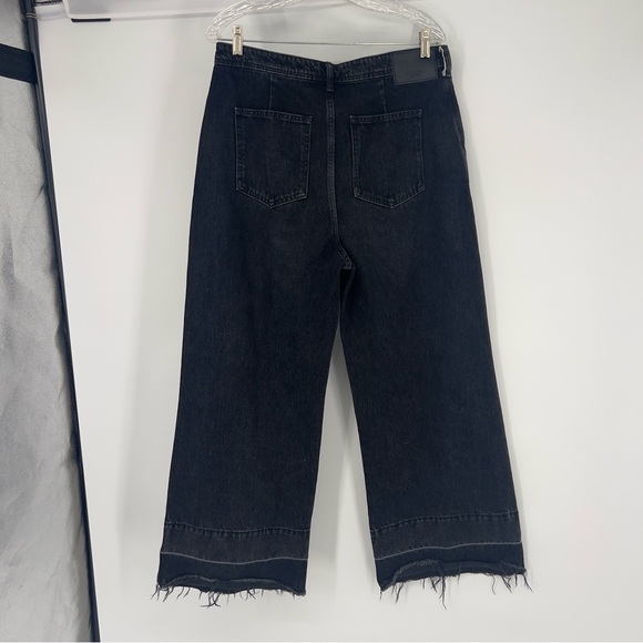 Moussy Vintage Elba Center Press Black Wide Leg Crop Designer Denim Jeans 30 - Picture 9 of 11